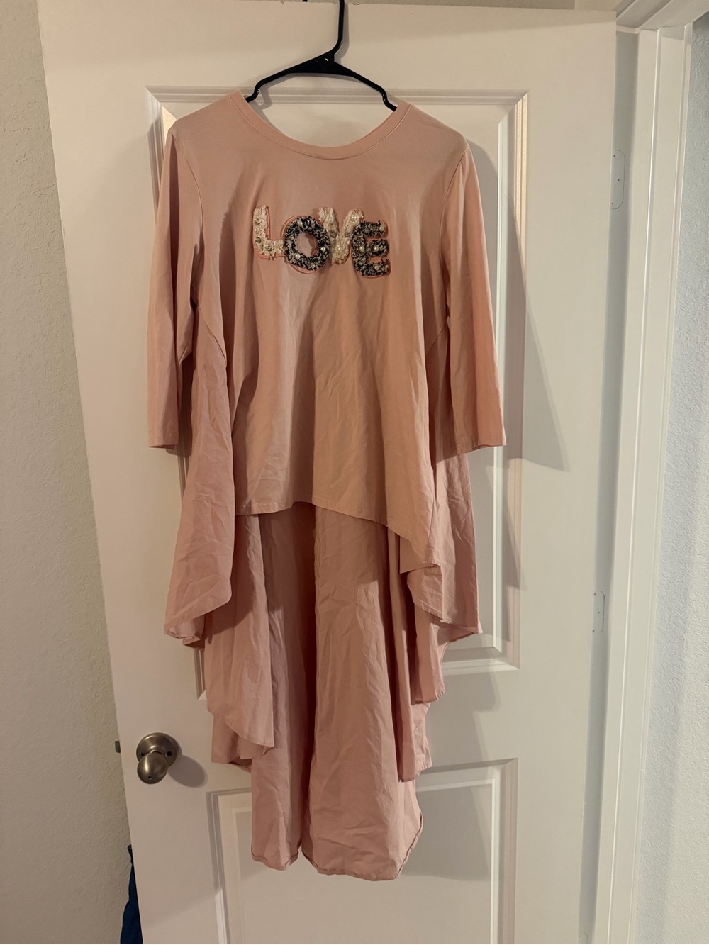 Soft Pink High-Low 'LOVE' Embellished Dress